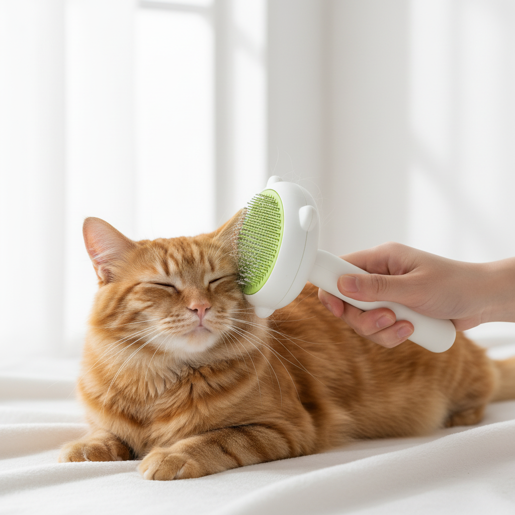 SlickPaw grooming brush with cat